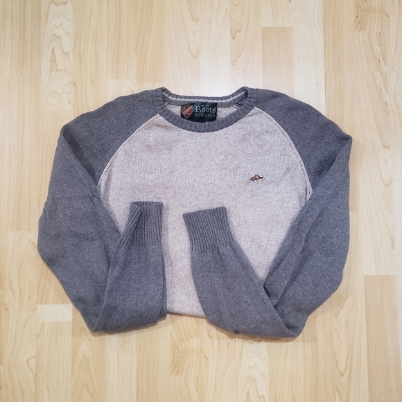 Roots Sweaters - Vintage Roots Athletics Sweater With Beaver Patch Brown and Gray Size Large